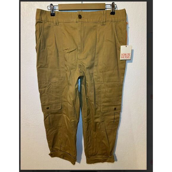 459 Knox Rose Women’s Khaki Cargo Pants Plus Size Roll Cuff Utility Trousers - Picture 2 of 4